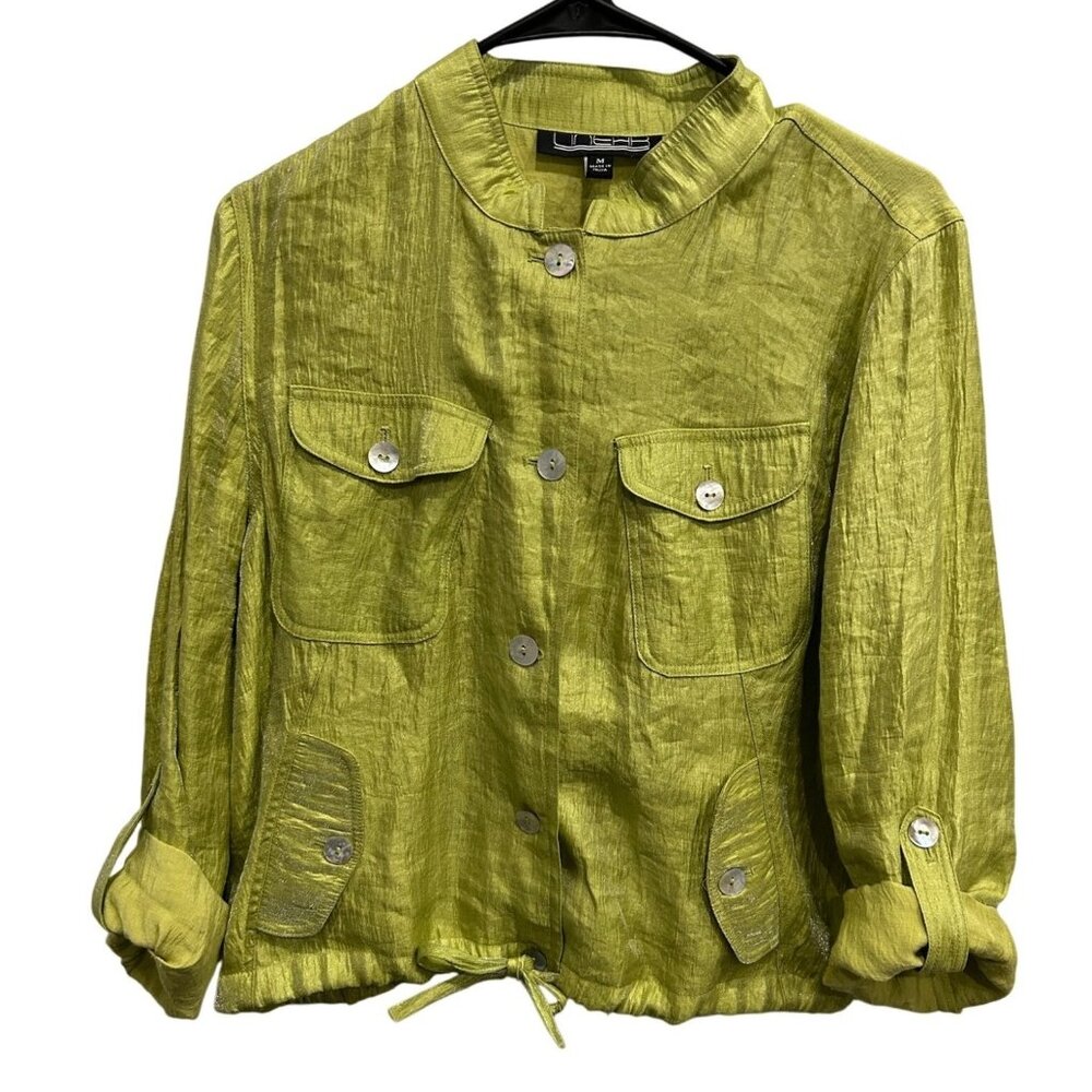 Vintage Linear Green  Button-Up Lightweight Safari Jacket Sz Medium
